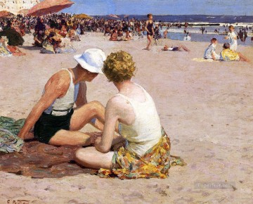 夏休みの印象派のビーチ エドワード・ヘンリー・ポットストスト Oil Paintings